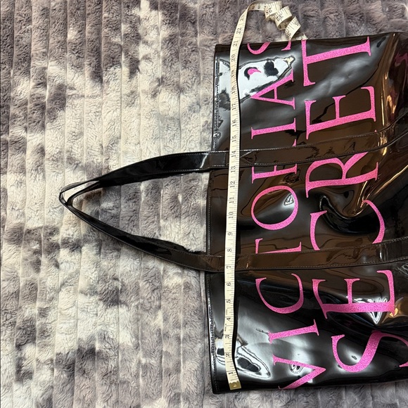 Victoria's Secret Glossy Black Tote with Pink Lettering - Picture 7 of 7